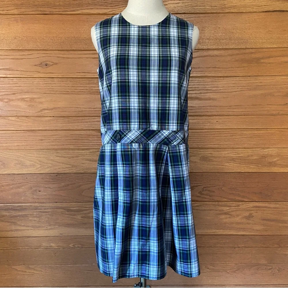 blue plaid jumper dress PLAID BLUE DRESS